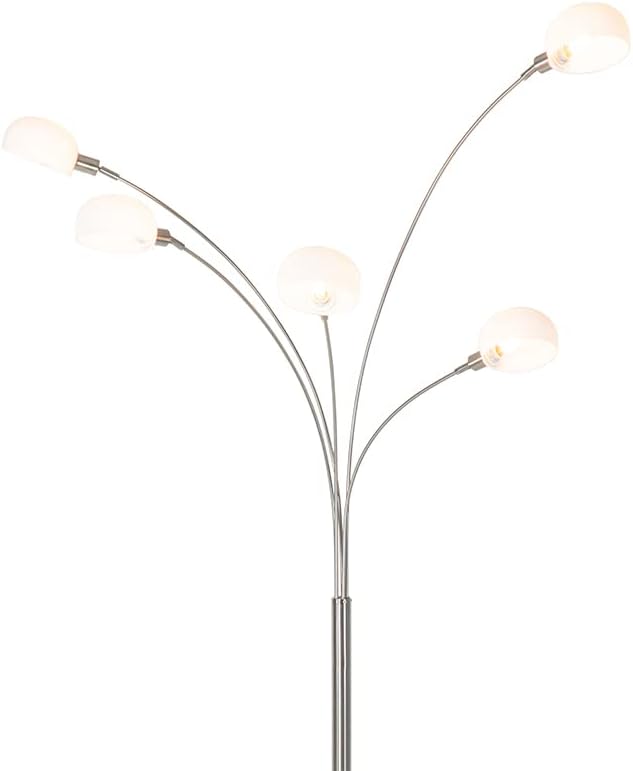 Qazqa - Design Stehleuchte I Stehlampe I Standleuchte I Lampe I Leuchte stahl I nickel matt mit Opalglas 5-flammig - Sixties Marmo I Wohnzimmer I Schlafzimmer - Stahl Länglich - LED geeignet E14