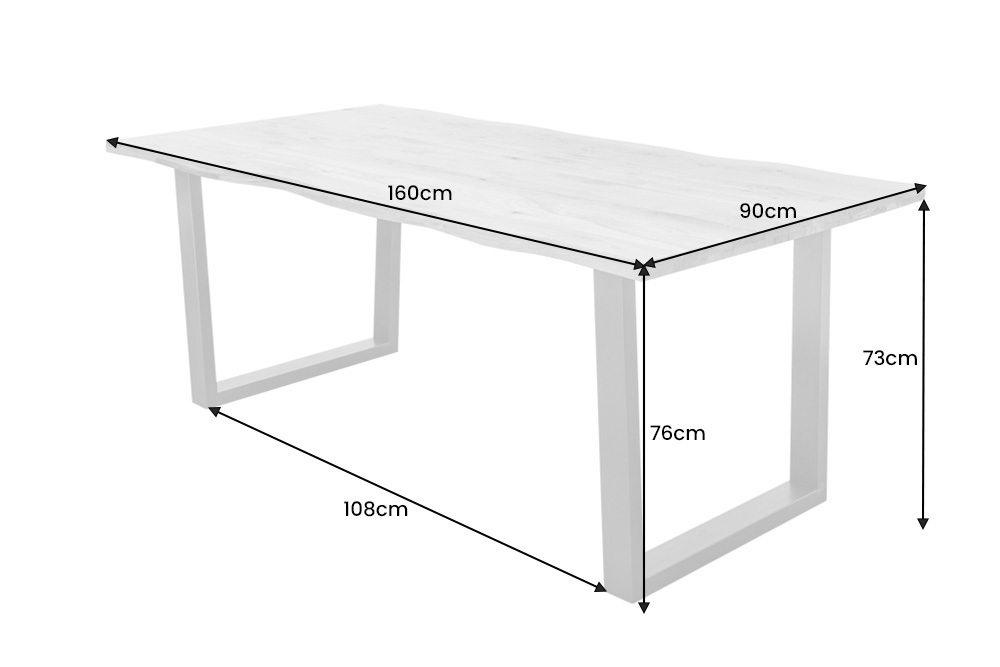 Massivholz Esstisch LIVING EDGE 160cm natur Wildeiche geölt Baumkante Metallgestell