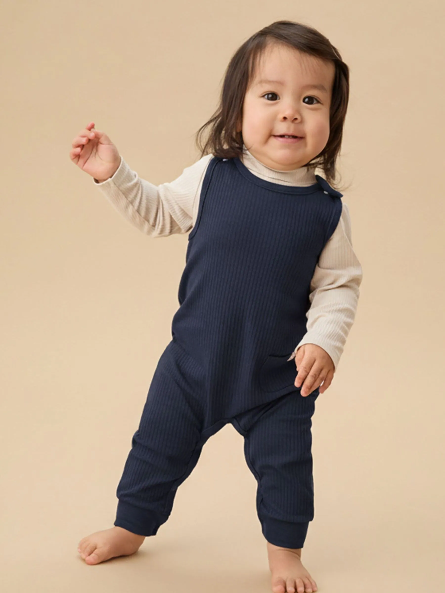 Lichtblauw - MORI Ribbed Romper Dungarees
