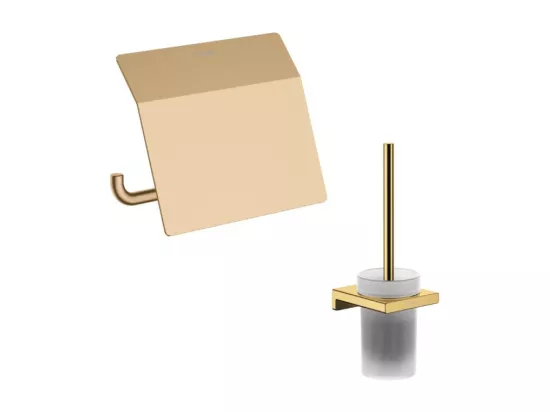 Porte-brosse WC HANSGROHE Addstoris + Porte-papier WC avec couvercle bronze brossé