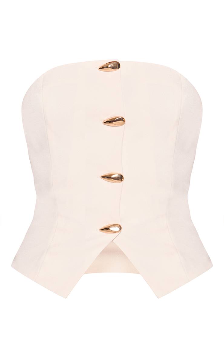 Crème Ensemble Coordonné Gilet Ajusté À Bandeau Avec Détail De Finition