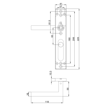 Novidade deurkrukset Wenen recht schild met vrij-bezet sluiting 63/8 mm zwart RVS