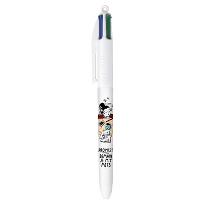BIC 4 Couleurs Messages - 3 Stylos à bille 4 couleurs - 1 mm - Décors assortis Collection Exams