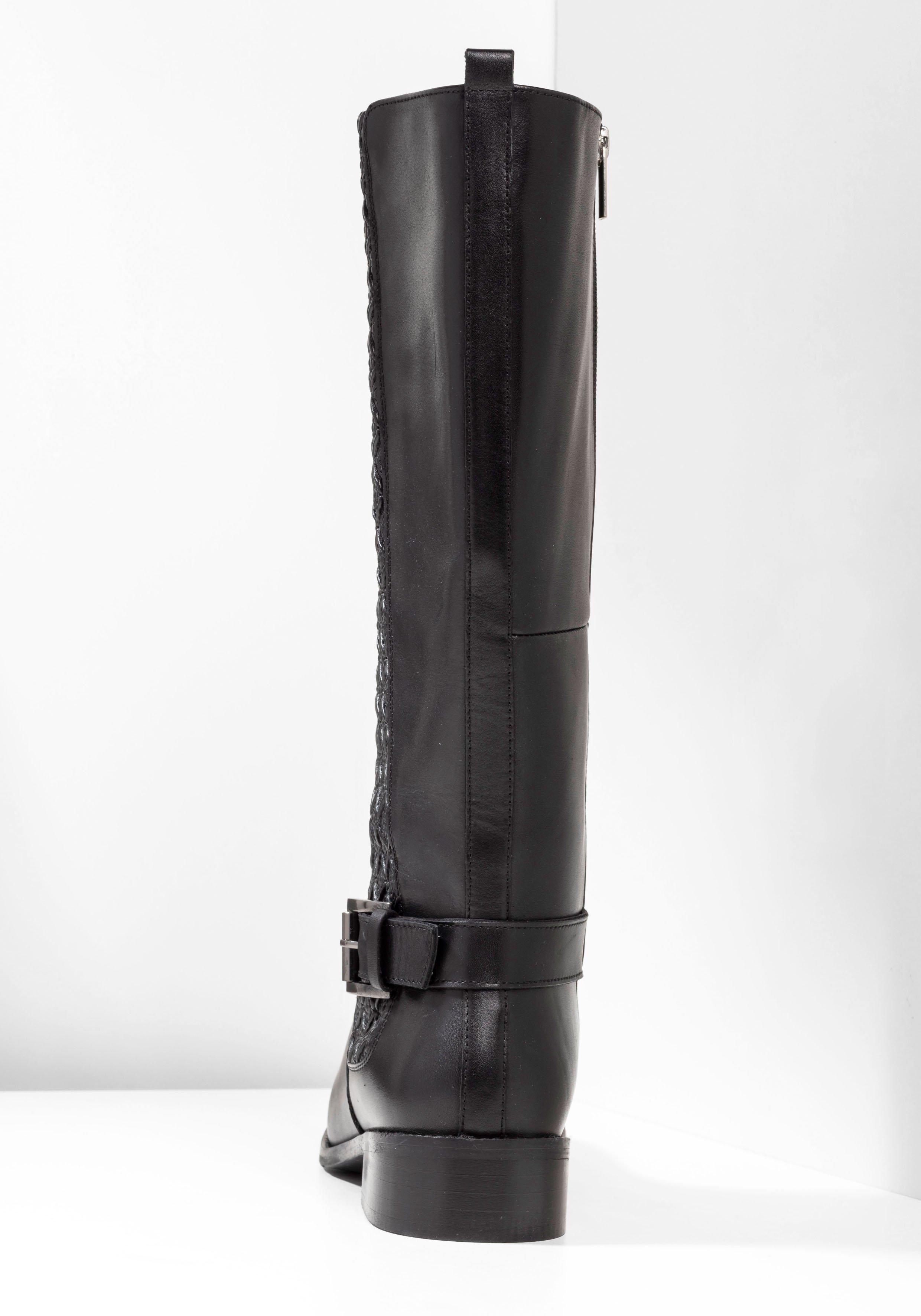 Weitschaftstiefel aus Leder, mit Schnallenbändern