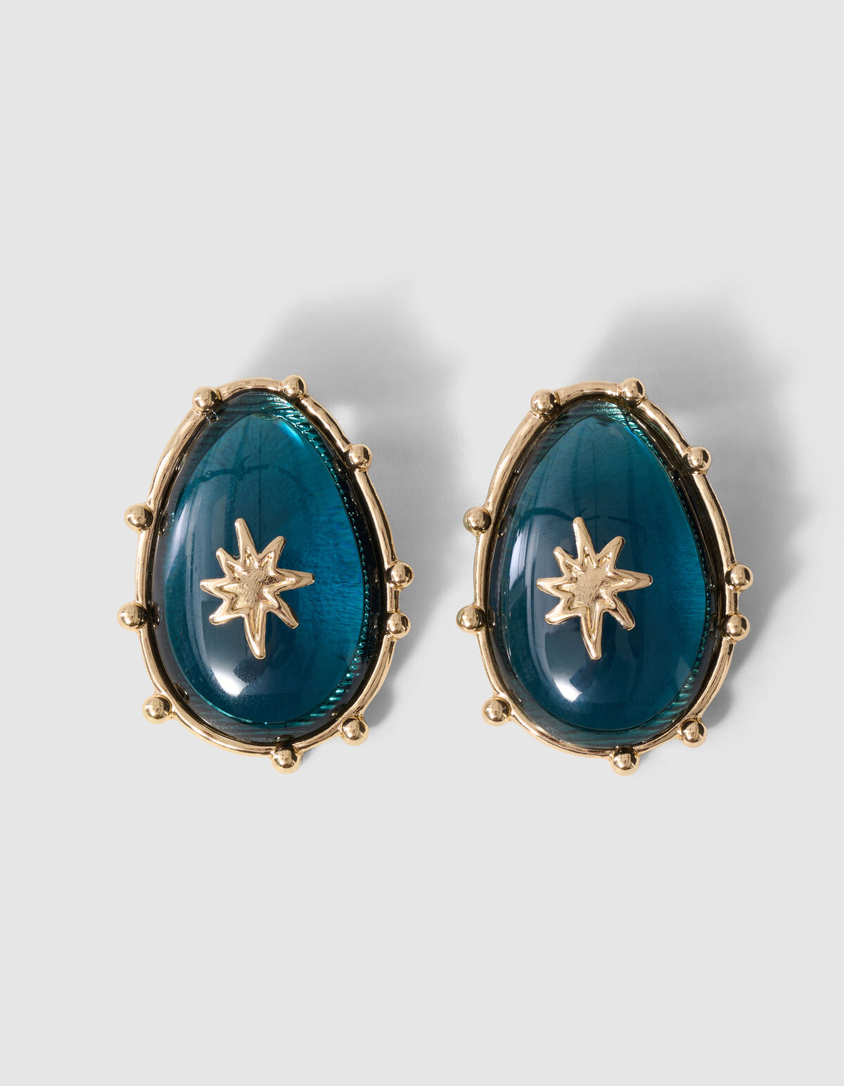 Oval Star Oorbellen Blauw/Goud