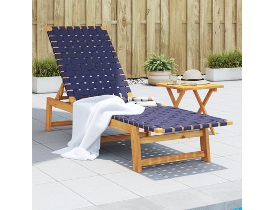 VIDAXL - Bain de soleil Chaises longues et table bleu foncé bois d'acacia solide tis...