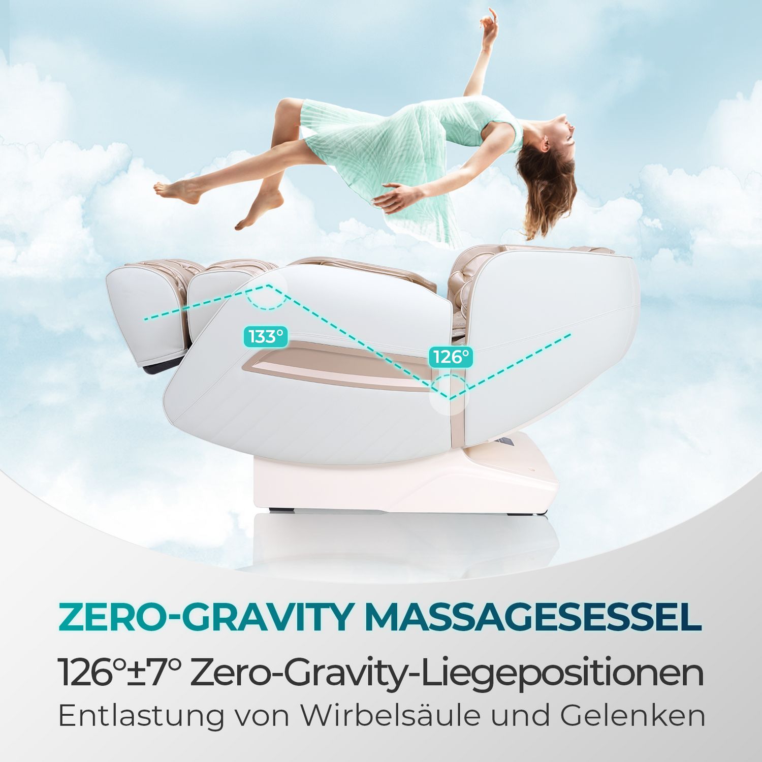 NAIPO Massagesessel Shiatsu Zero-Gravity Massagestuhl Wärmetherapie 3D Surround-Sound USB