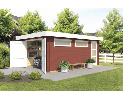 Enkele garage Outdoor Life Canberra met houten deur 360 x 540 cm Zweeds rood