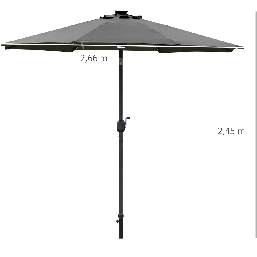 Outsunny Sonnenschirm mit LED Leuchten Schwarz, Dunkelgrau