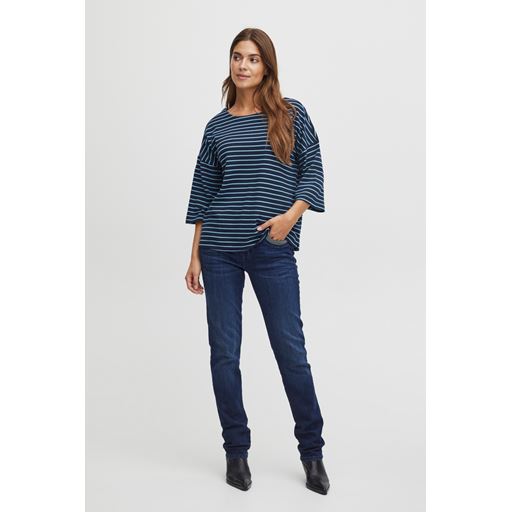 Fransa Stribet T-shirt, Navy Blazer Mix, S