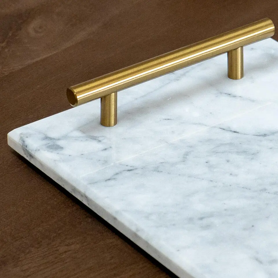 QUVIO Dienblad met gouden hendels - Marmer - Wit