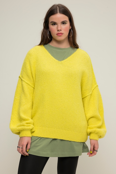 Pullover, V-Ausschnitt, weiter Langarm, oversized