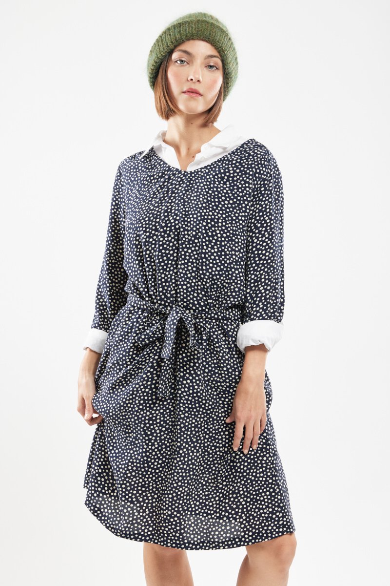 Robe ceinturée à pois - cupro