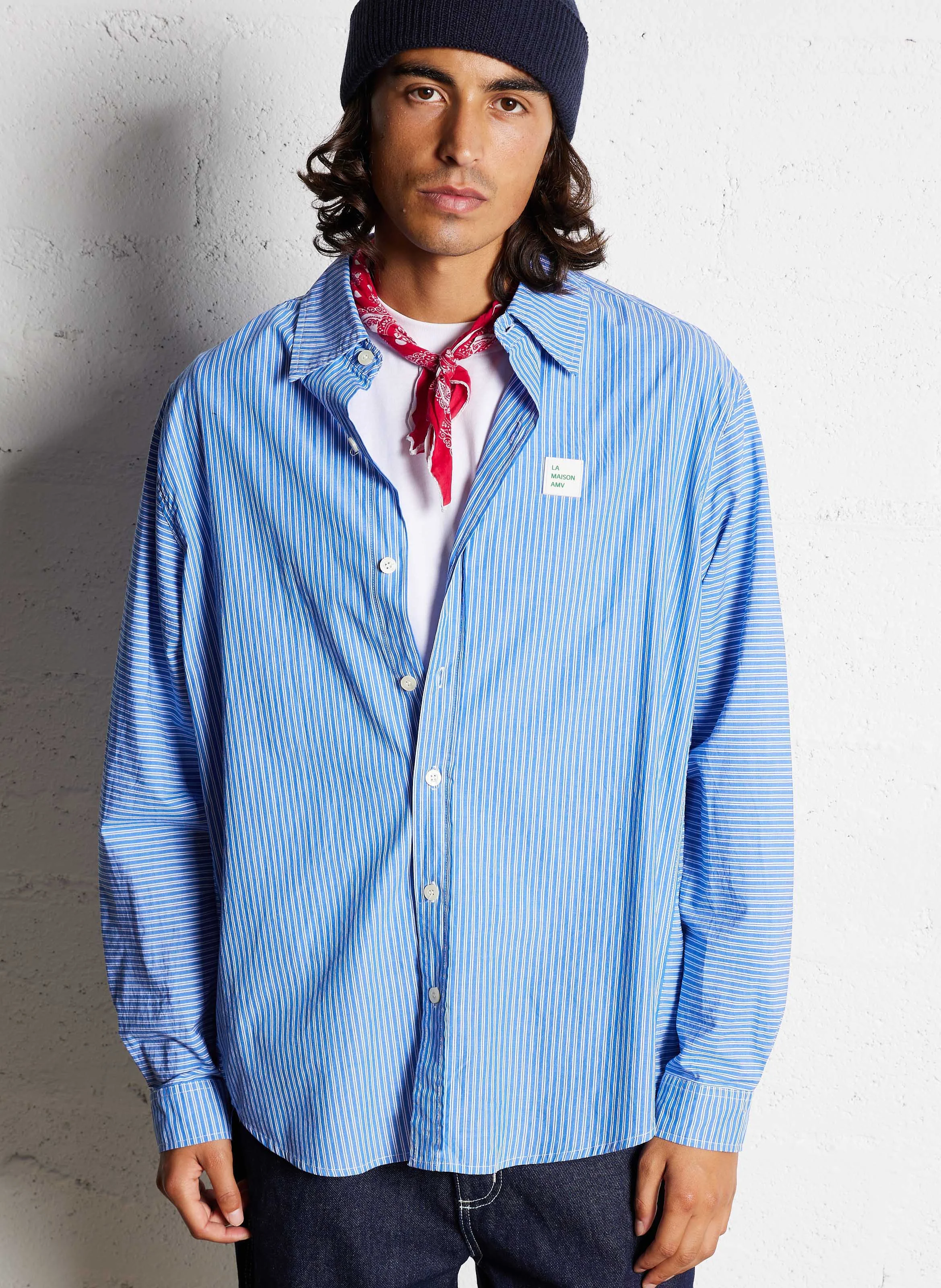 ZATYBAY - Chemise oversize rayée en coton | Bleu