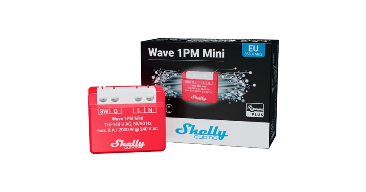 ShellyQubino Wave 1PM Mini relais  (Rood/wit, 1-kanaals, Z-Wave)