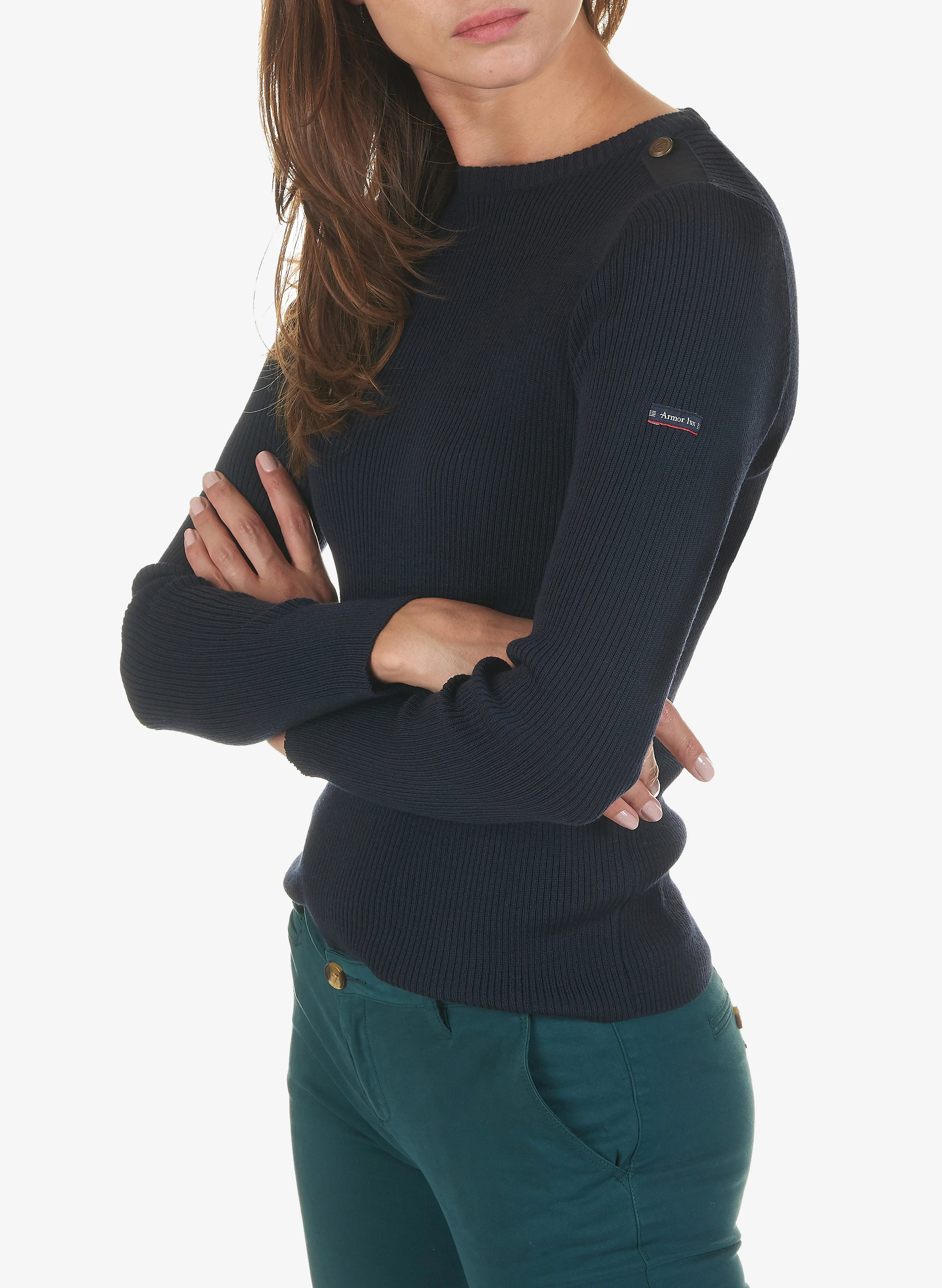 Pull col rond moulant en laine côtelée | Bleu