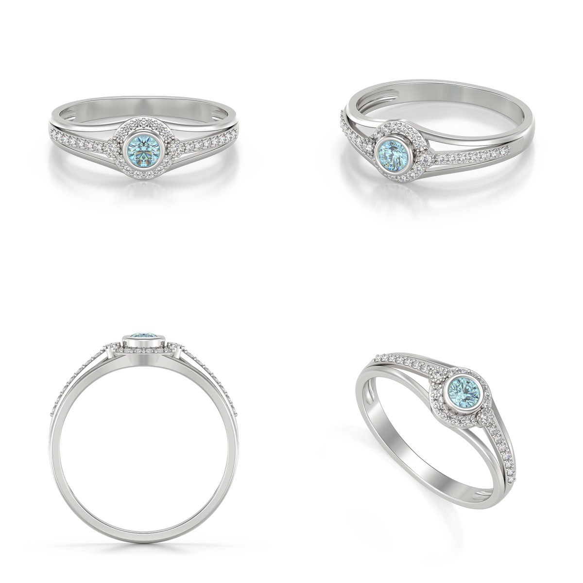 Bague Aigue-Marine et diamants sur Argent 925 2.118grs