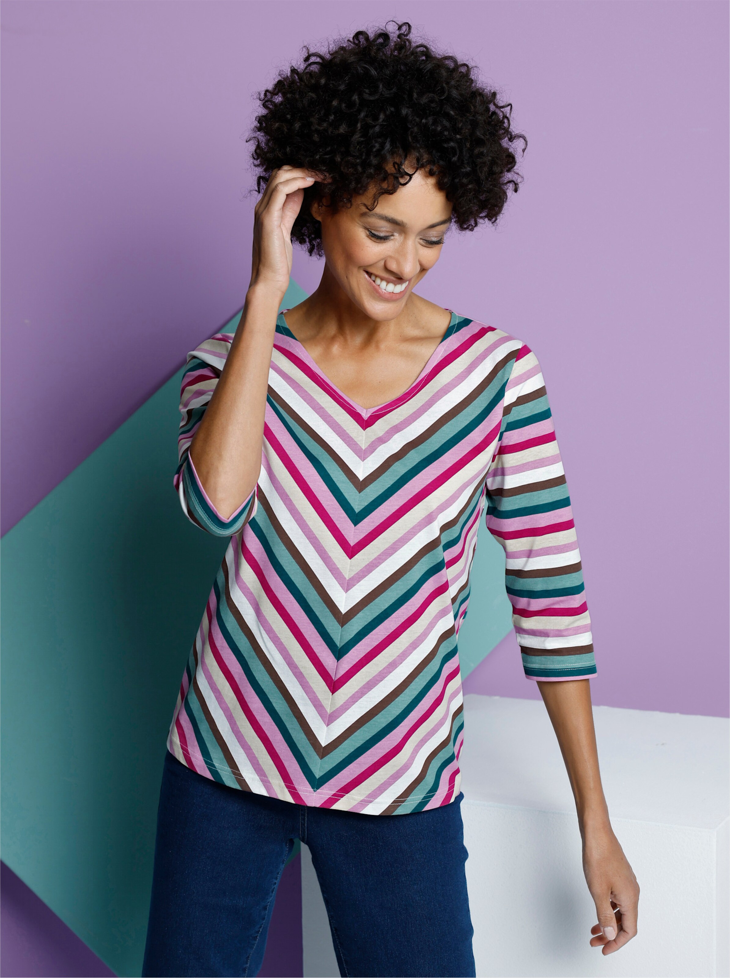 34-Arm-Shirt im Streifen-Muster