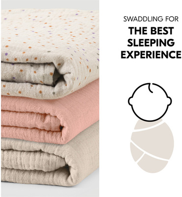 Hauck Cuddle N Clean Musselinteppe 3-Pakk, Beige Dots/Cork/Beige