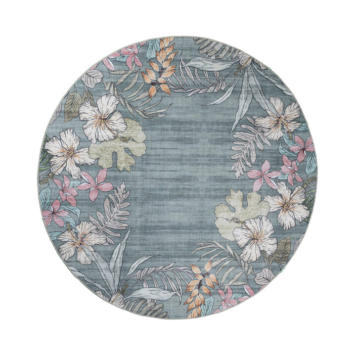 Rond buitenkleed bloemen - Poppy Olijfgroen