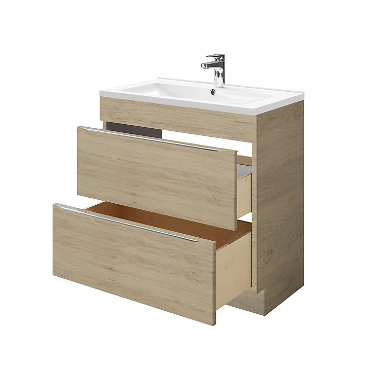 Meuble sous vasque à poser GoodHome Imandra bois chêne 80 cm + plan vasque Nira