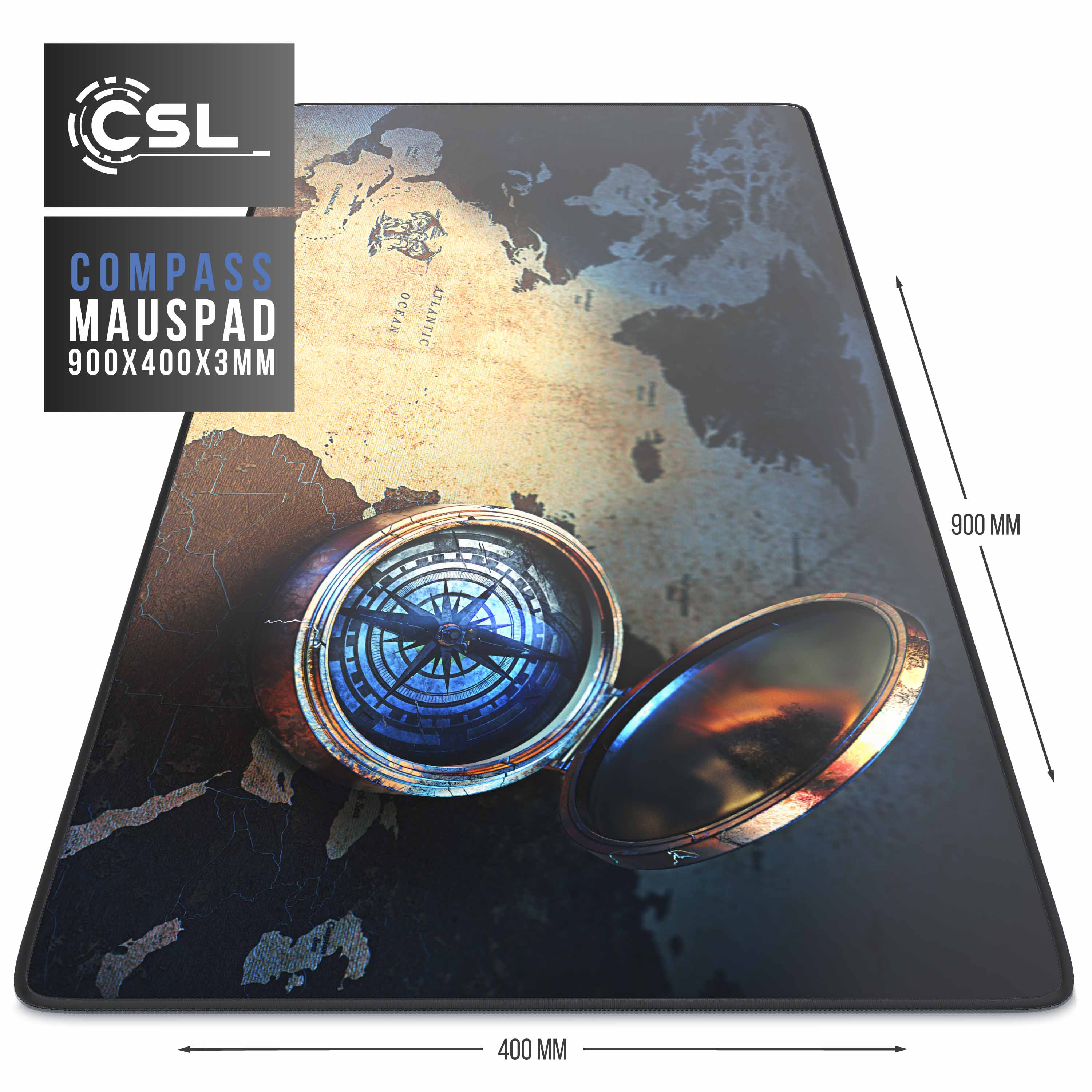 CSL Gaming Mauspad, XXL Schreibtischunterlage 900 x 400mm, Präzision & Geschwindigkeit, Compass