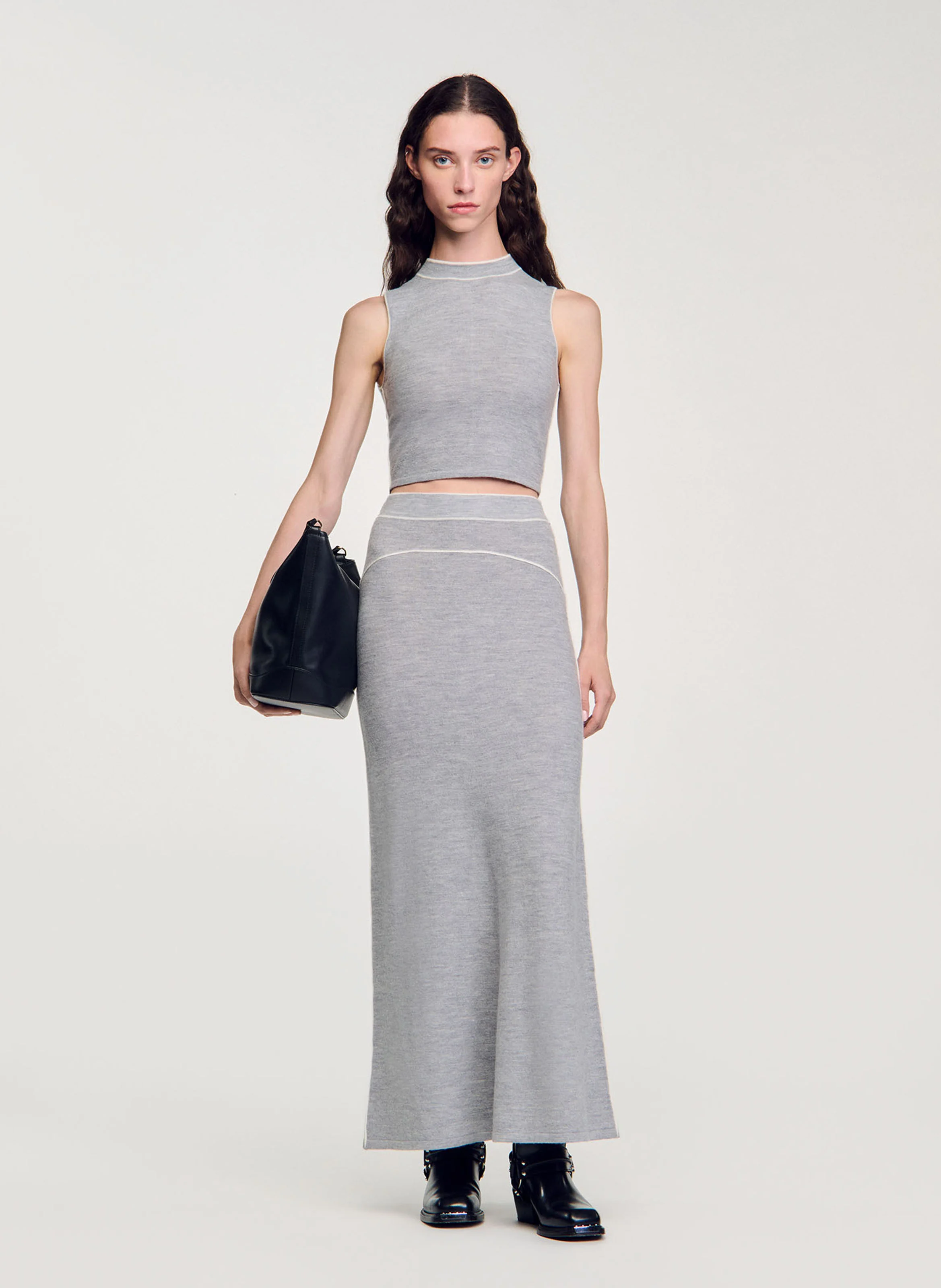 Top col rond en laine | Gris