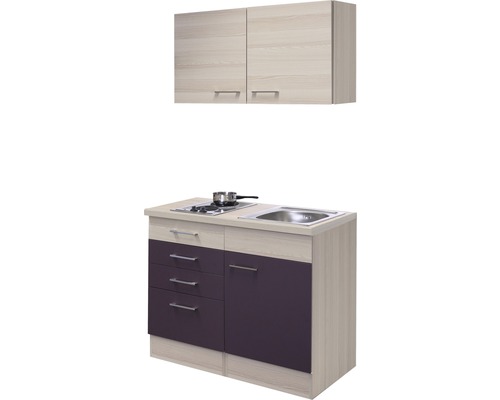 Flex Well Mini Keuken met Apparaten Focus 100 cm acacia aubergine mat gedemonteerd omkeerbaar uitvoering 00009431