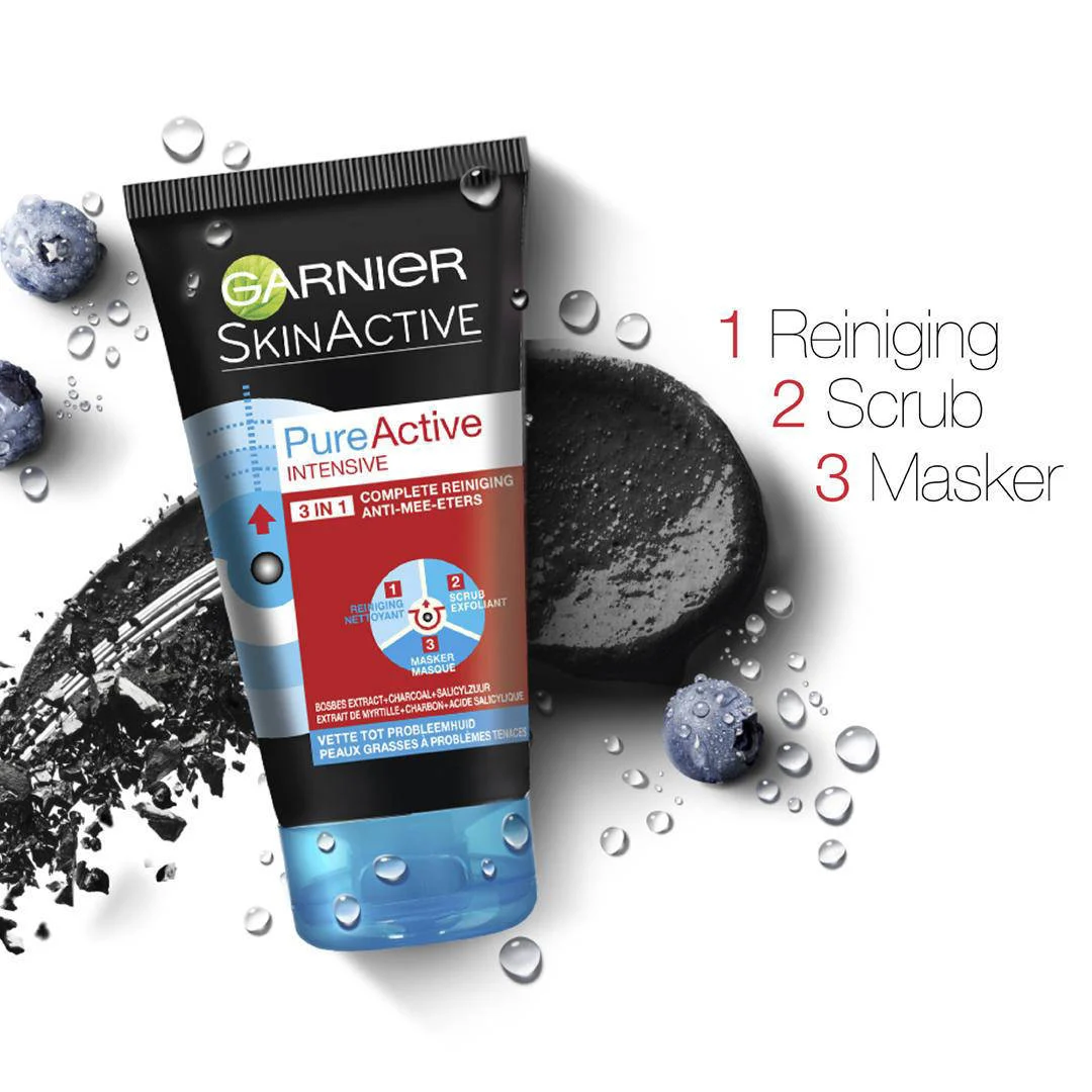 Garnier PureActive 3-in-1 Charcoal Anti Mee-Eters gezichtsreiniging - 150 ml