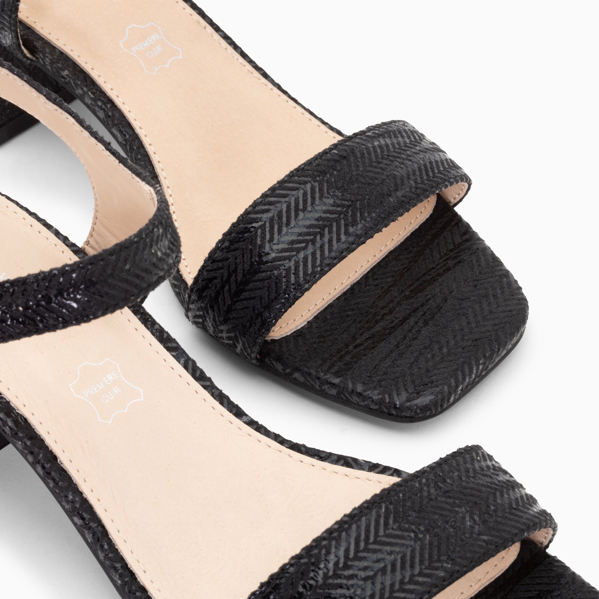 Sandales à talon, Compensées-Sandales à talon Jenna noires en tissu jacquard