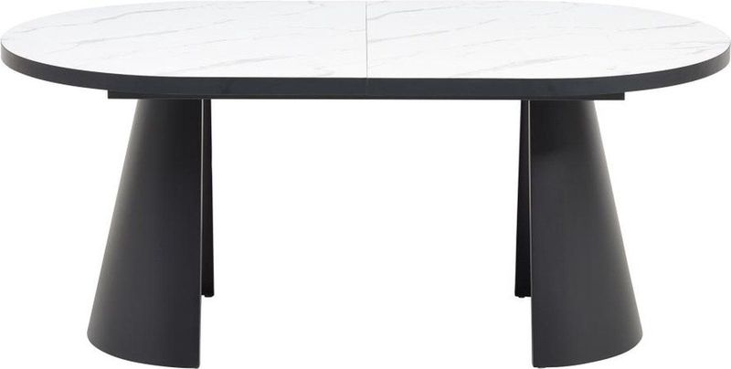KORIZEA - Eettafel - Wit en Zwart Marmereffect - Uitschuifbaar voor 6 tot 10 Personen - MDF en Metaal