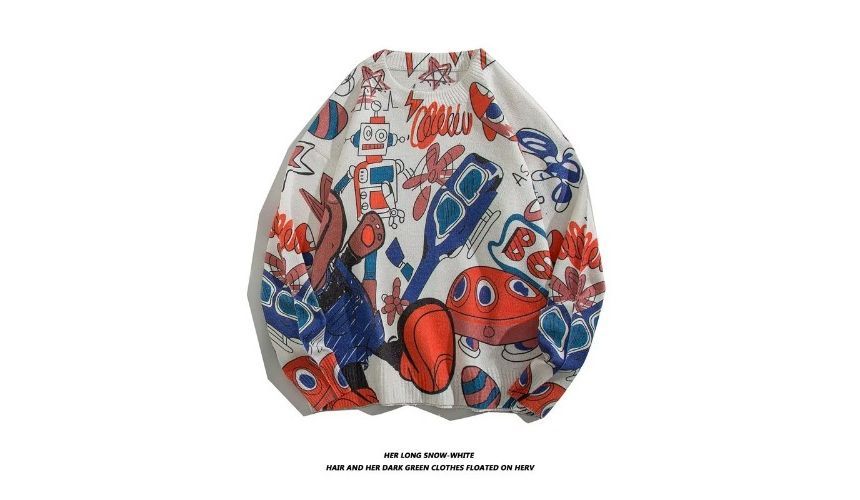 Shineon Studio - Cartoon Print Trui met Ronde Hals