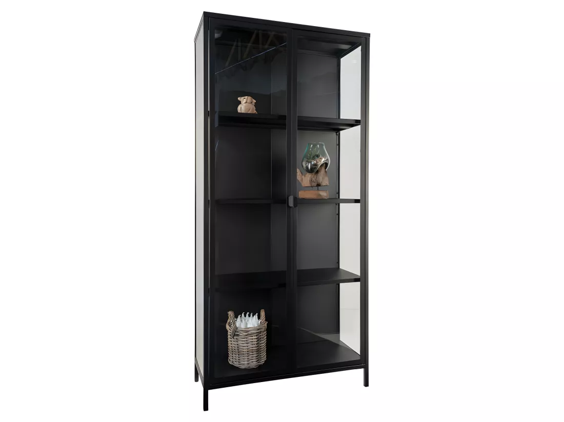 Brisbane - Vaisselier en verre et métal H175cm : Couleur - Noir