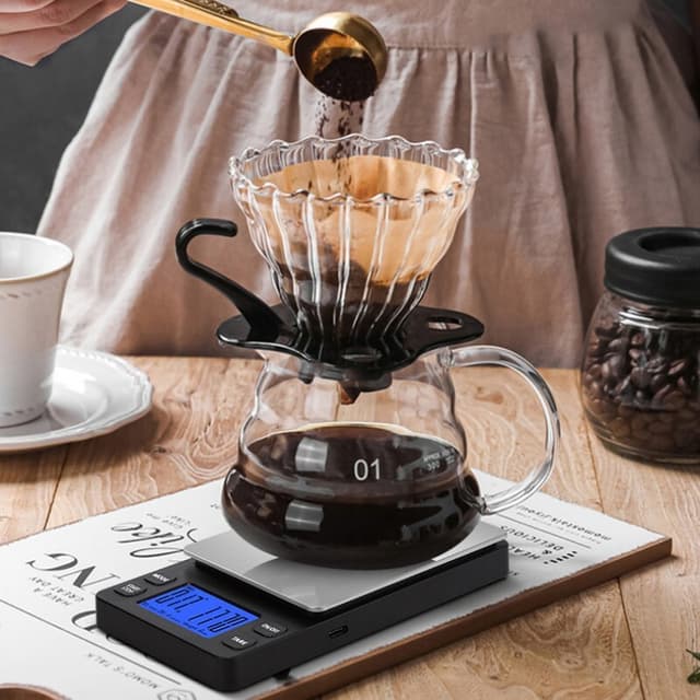 Mini digital vægt kaffevægt genopladelig 2 kg/0,1 g Sort