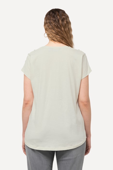 T-Shirt, Love, Knöpfe, Oversized, Rundhals, Halbarm