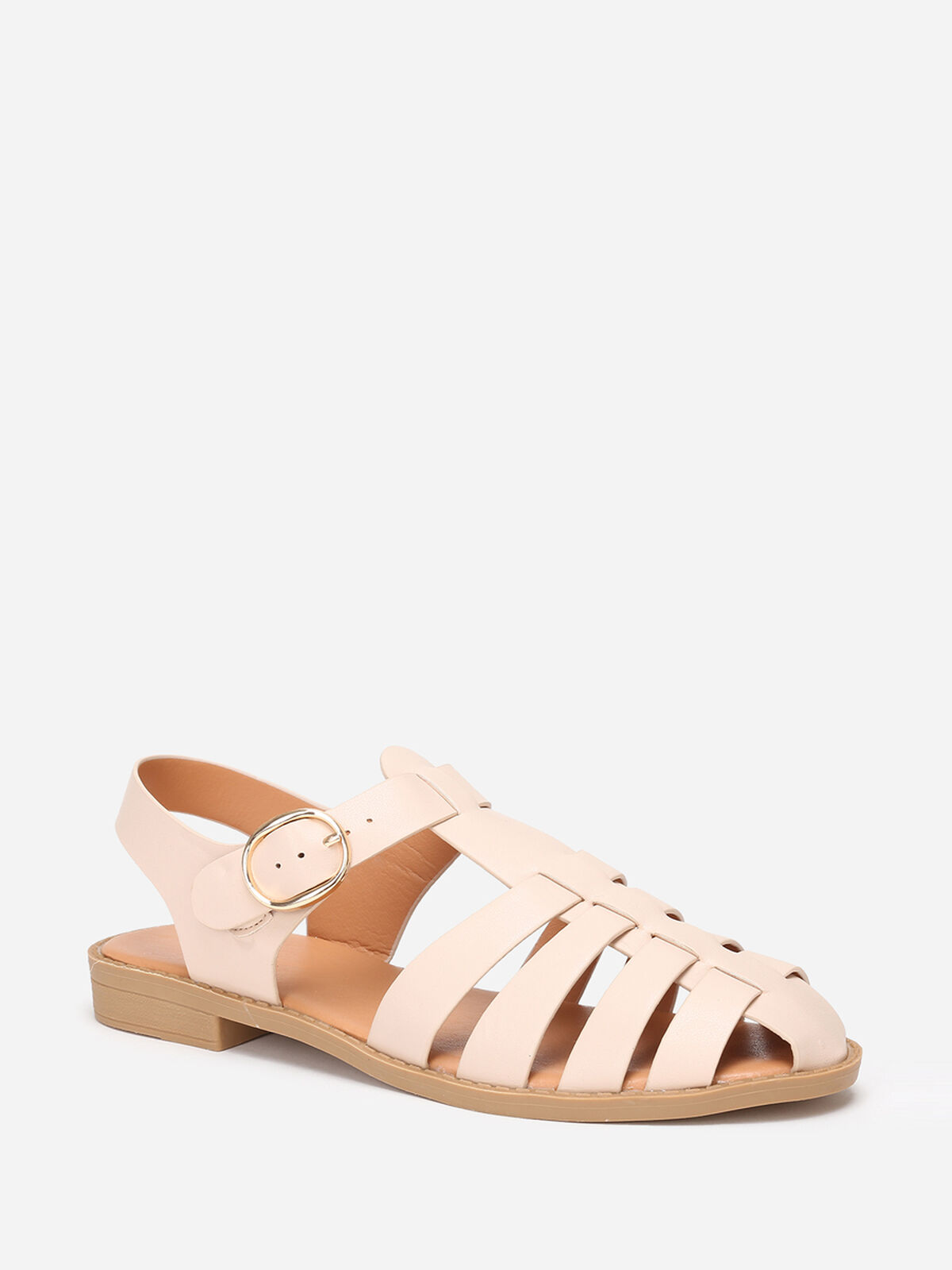 Sandales multi-brides à petit talon- Beige