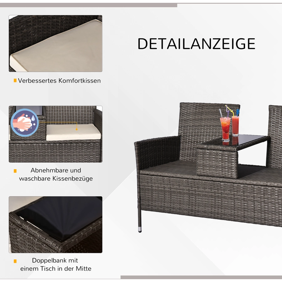 Outsunny Polyrattan Gartenbank grau
