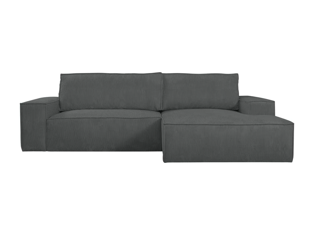 Canapé d'angle droit convertible en velours côtelé gris anthracite AMELIA