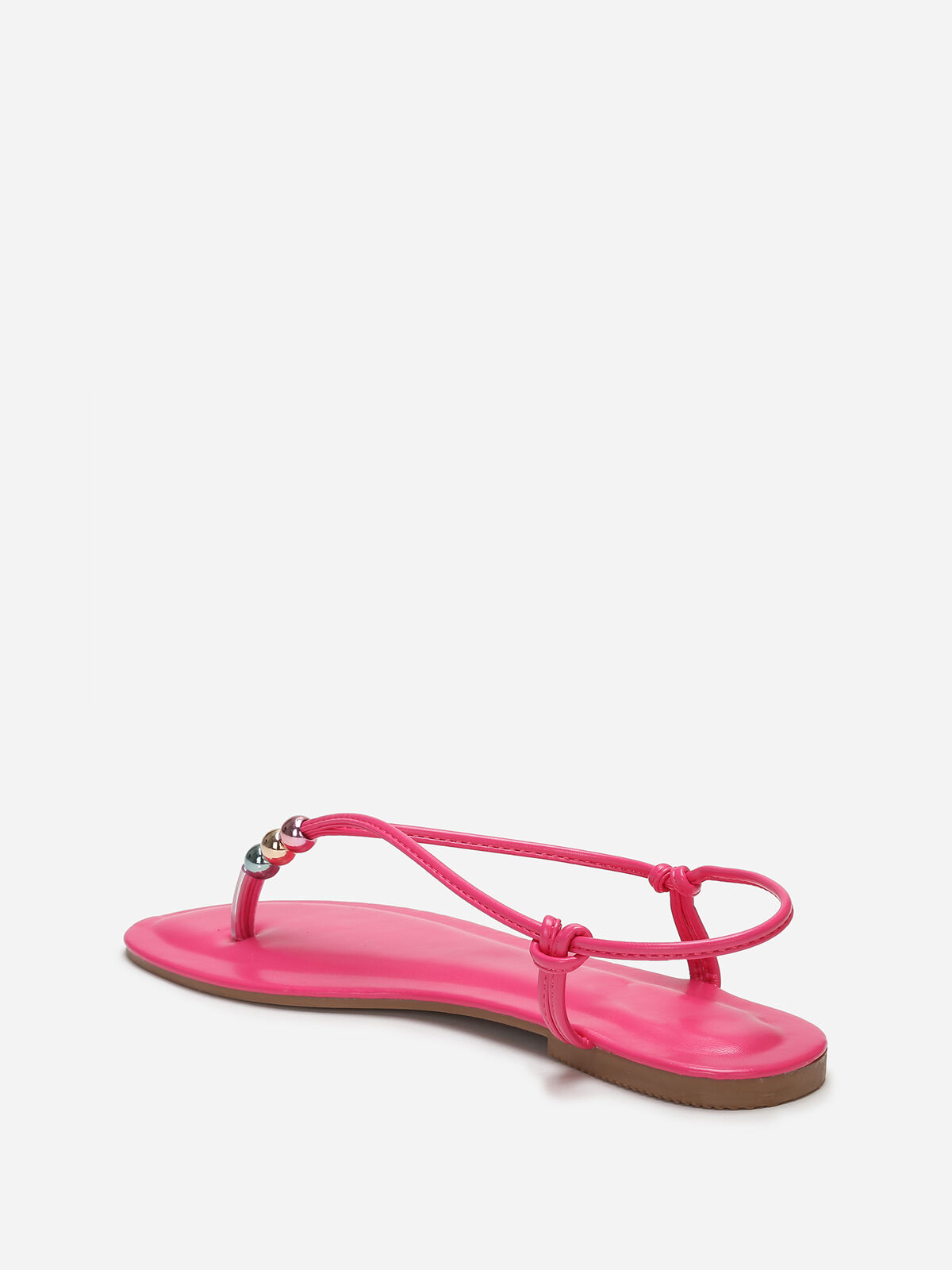 Nu-pieds à fines bride avec perles colorées- Fuchsia