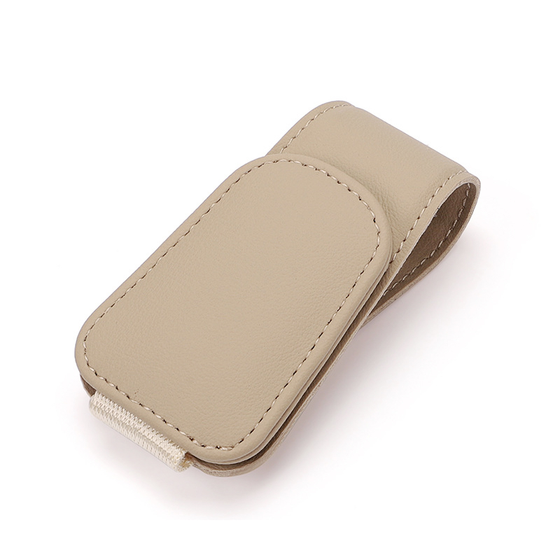 Universal Leder Sonnenblende Organizer Magnetischer Sonnenbrillen Halter - Beige