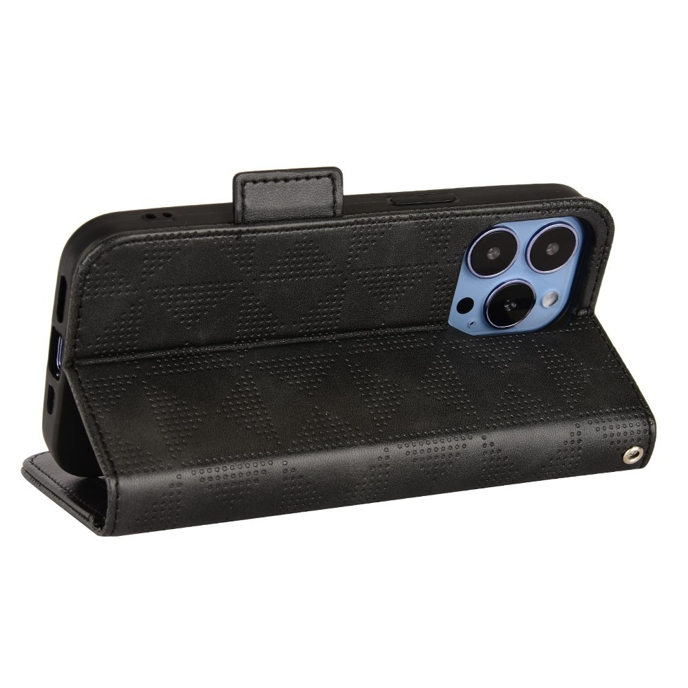 iPhone 13 Pro Leder Tasche Wallet Triangle Dot Imprint - Schwarz