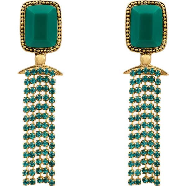 Boucles d'oreilles Sparkling - Métal doré, cristaux & résine verte