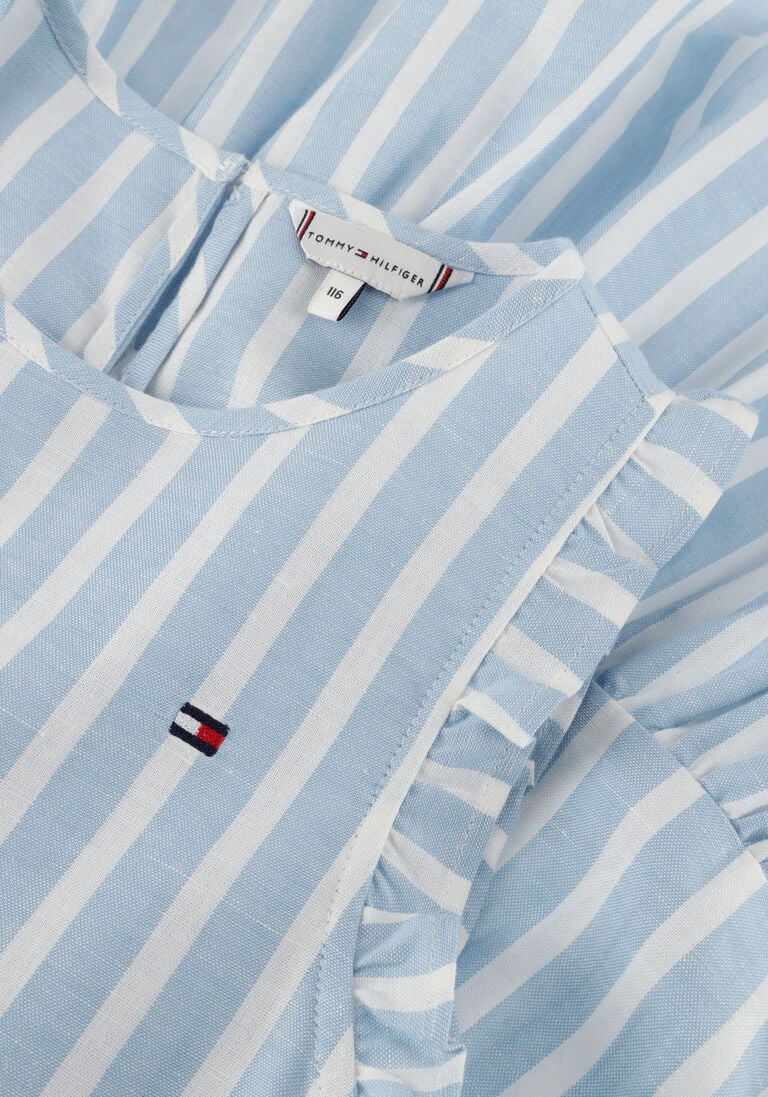 TOMMY HILFIGER lichtblauwe tommy hilfiger midi jurk striped hemp ruffle dress slvss