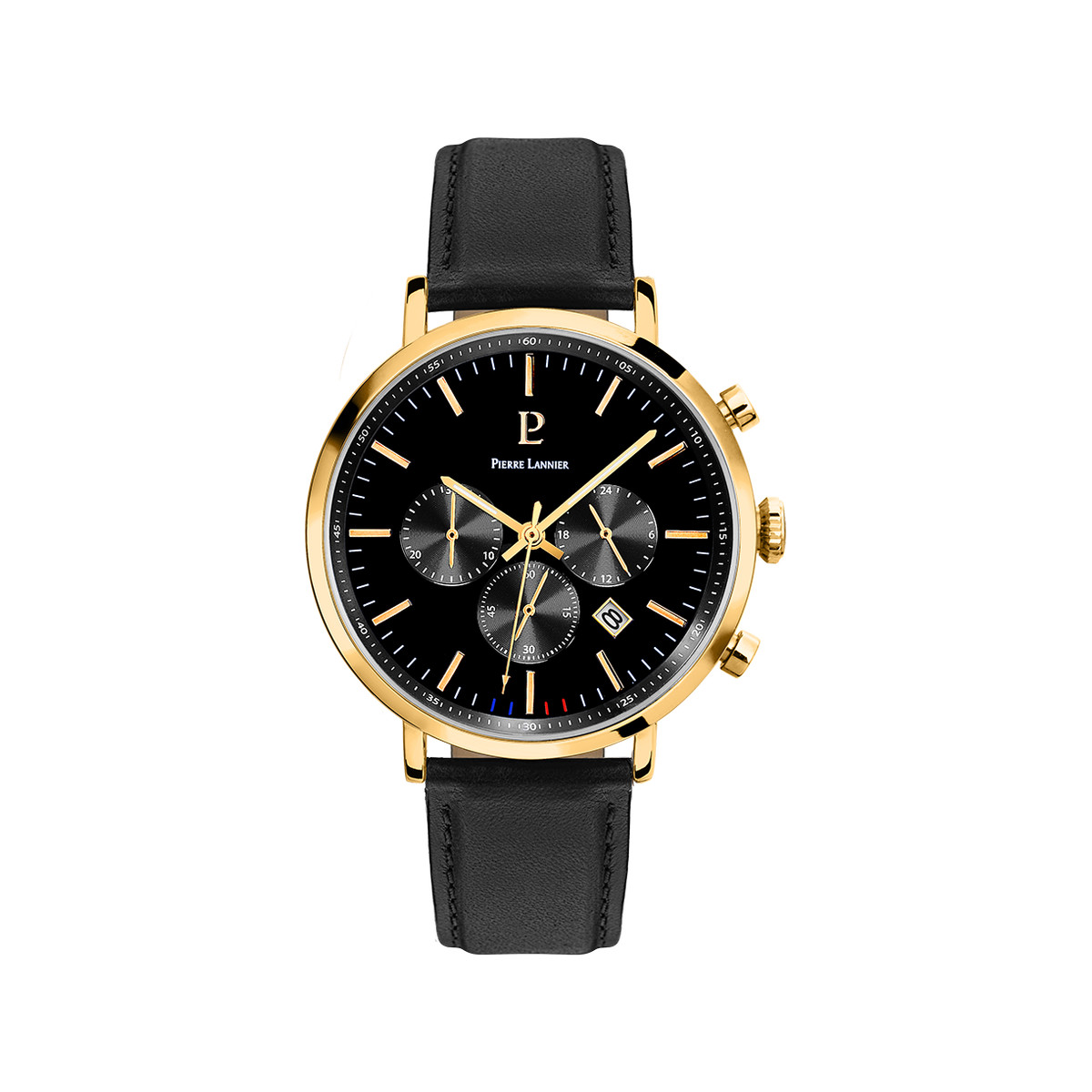 Montre PIERRE LANNIER Baron homme chronographe bracelet cuir noir