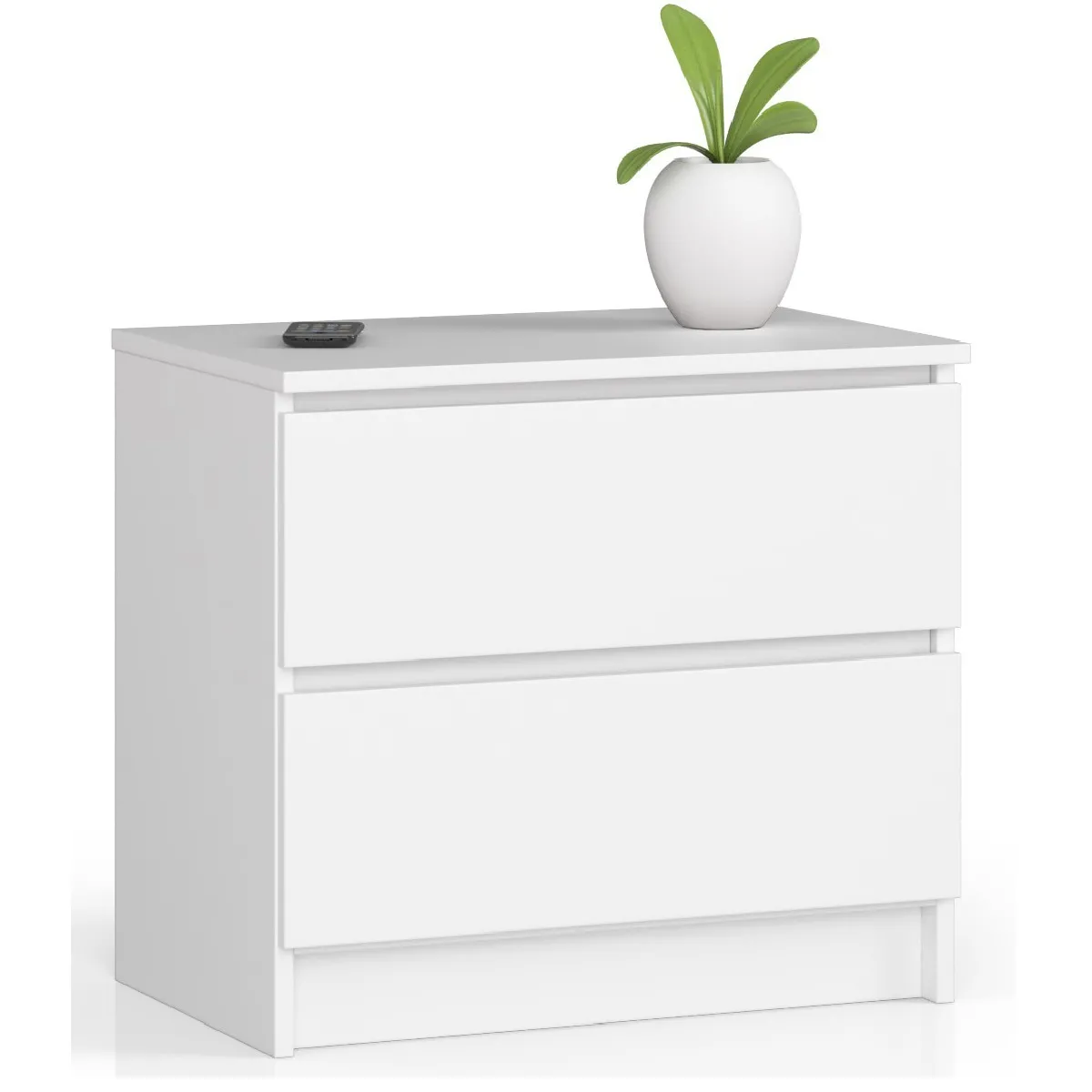 Table de chevet - Blanc - 60 cm - 2 tiroirs