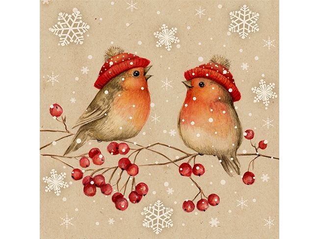 Braun   Company Weihnachtsservietten Birdie Talk Beige, 20 3-lagige Papierservietten