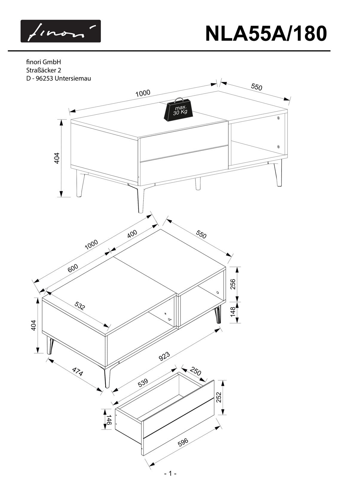 Couchtisch NOLA 100 x 55 cm Artisan Oak/schwarz