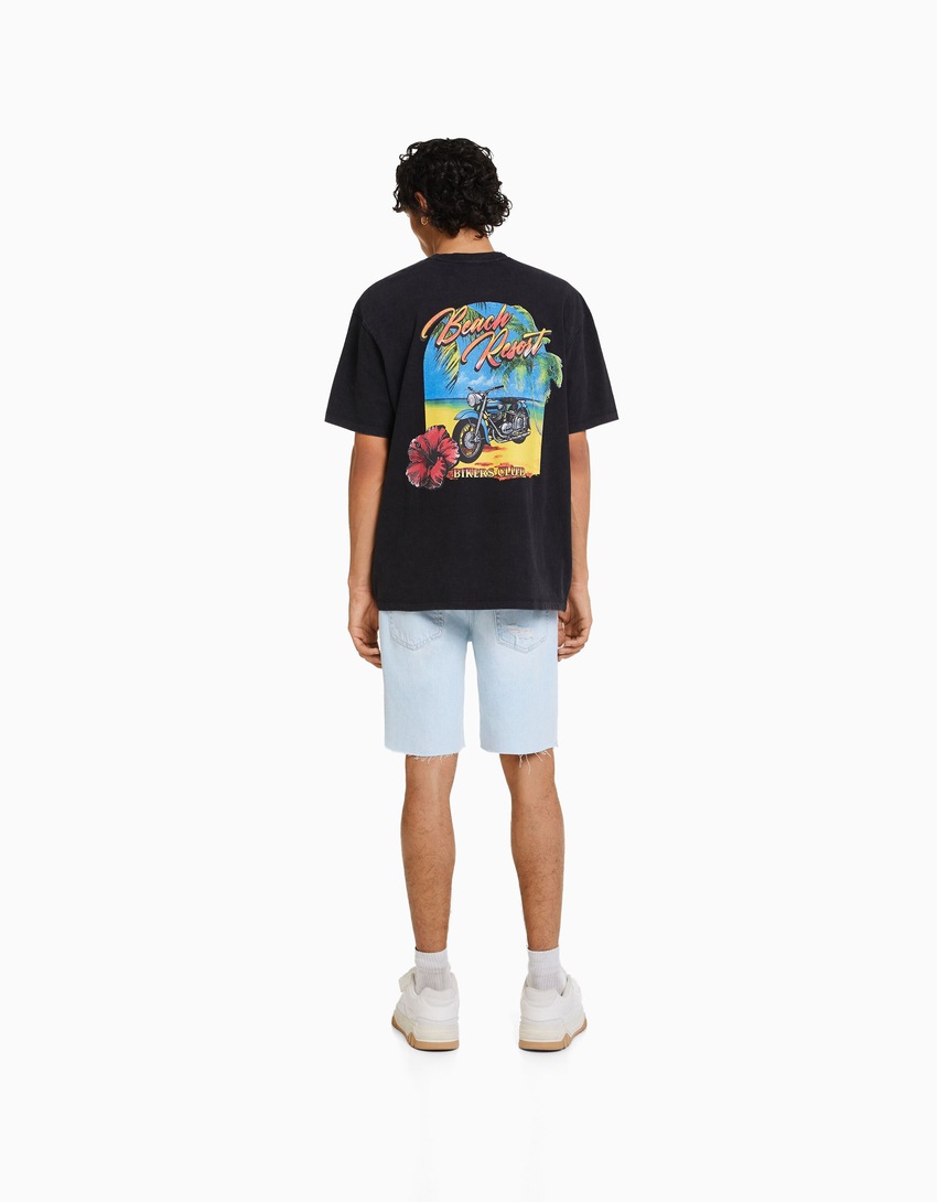 Bermuda jeans rasgada de corte justo