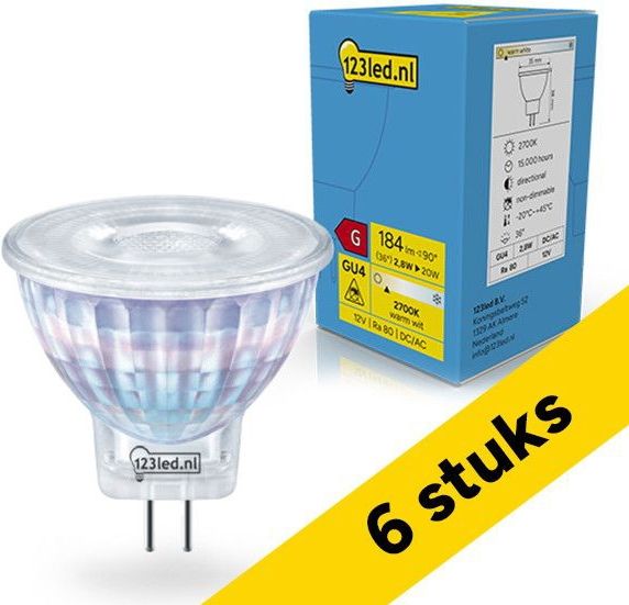 123led - GU4 - LED Spot - MR11 - Warm Wit - 2.8W (20W) - 6x