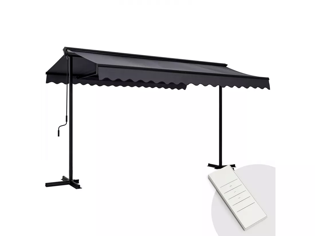 Store mobile électrique double pente 3 x 4m aluminium anthracite